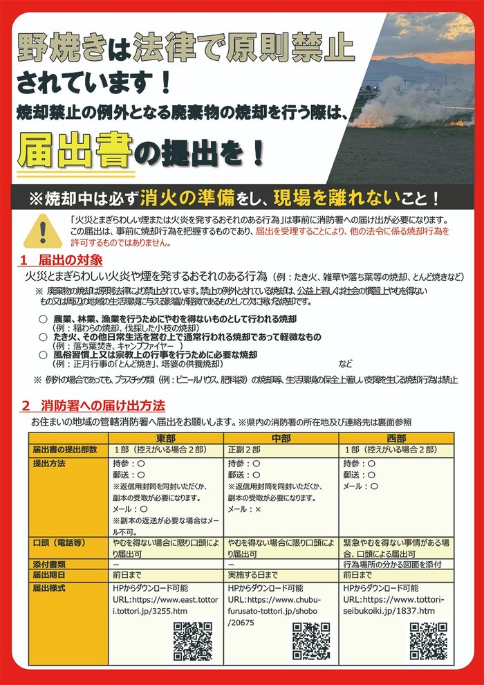野焼き届出書提出啓発チラシ
